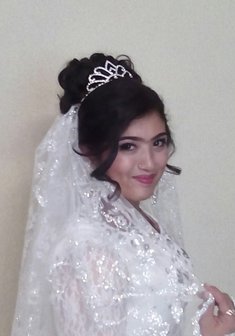 Cвадебная прическа Высокий пучок с фатой (Е20171) с собранными волосами