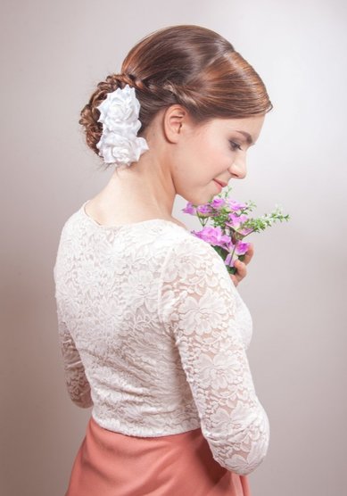 Прическа на свадьбу С плетением (Е20158) - Свадебный стилист Елена Русских