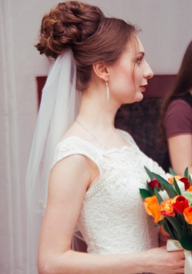 Свадебная прическа Высокий пучок (Е20333) - Свадебный стилист Елена Русских